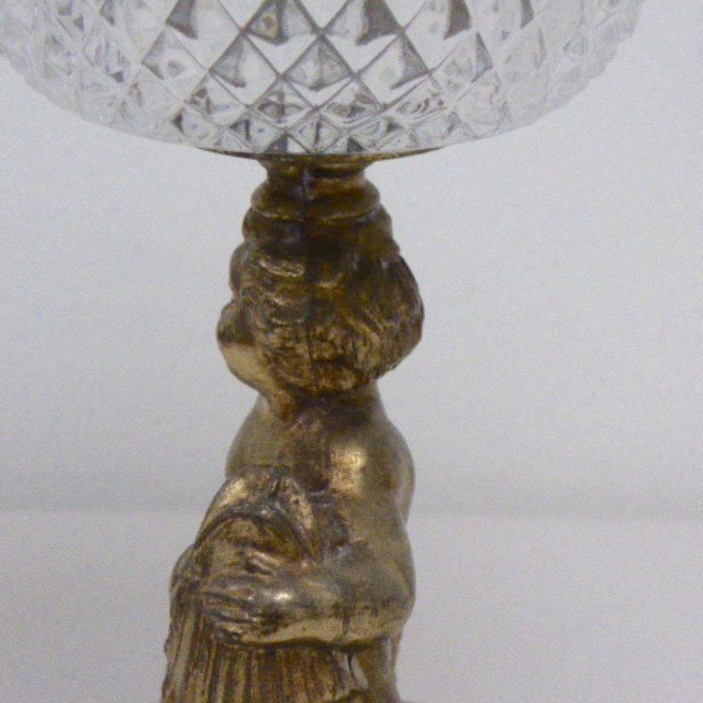 CATCO ITALY glass marble brass angel covered candy dish tall 13" vintage baroque